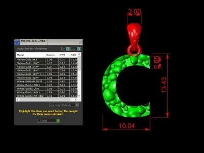  C LETTER Alphabet ROCKS PENDANT 3D print model 3D print model