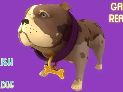 Animated Stylized Spotted Brown English Bulldog  Low-poly 3D model