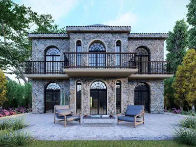 Stonework Luxury Villa Front Facade 3D model