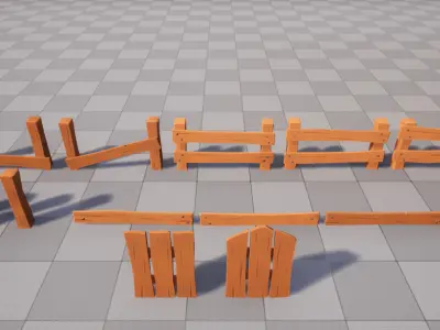 Stylized Fence Pack Low-poly 3D model