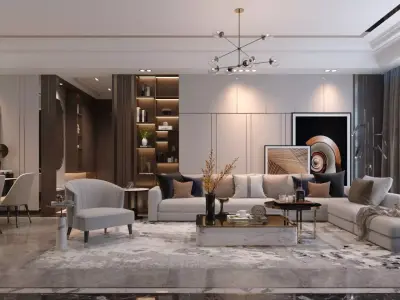 Modern Living Room 3D interior Scene Vray and Corona render 3D model