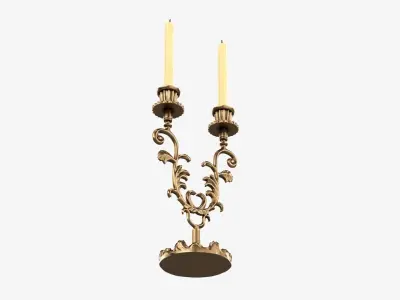 Candlestick with candles antique 03 3D model