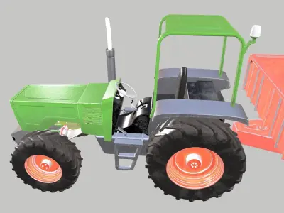 Tractor Trolley Low-poly 3D model