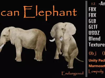 African Elephant Low-poly 3D model