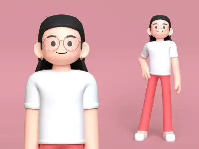 Minimal Simple Girl Cartoon Character Low-poly 3D model