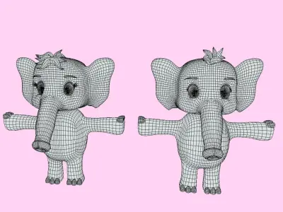 Stylized Toon Elephants rigged Low-poly 3D model