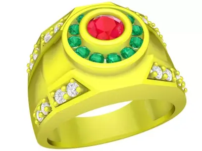 Luxury Halo Round Gemstone Ring for Men 5142 3D print model