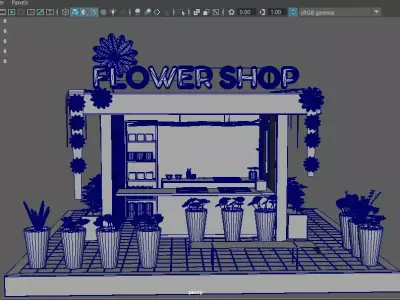 Flower Shop Interior Exterior Detailed 3D Model Low-poly 3D model
