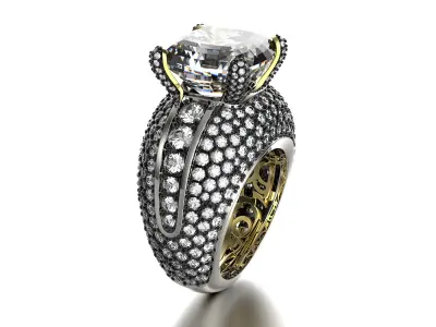 Gold Fashion Ring 3dm STL OBJ FBX with Diamonds and Gems 0081  3D print model