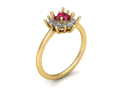 Elegant Gold Ring with Ruby Center and Diamond Halo 3D model