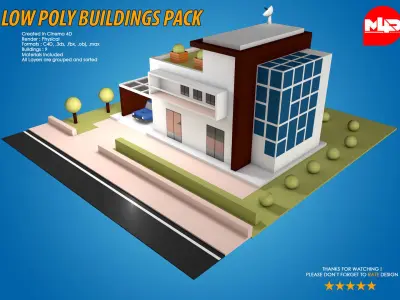 Low Poly Buildings Pack Low-poly 3D model