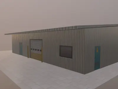 Warehouse steel building with doors and windows Free low-poly 3D model