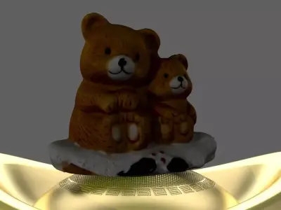 Chinese gold ingot with baby bear  3D model