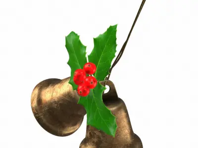 Holly berries with vintage christmas brass bells PBR 3D model 3D model