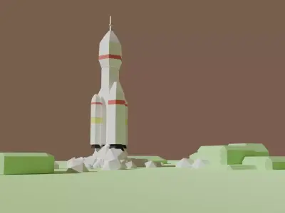 Rocket plus starting animation Low-poly 3D model