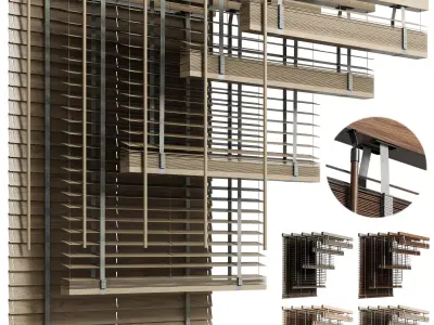 Wooden Blinds - Venetian blinds set 001 120 cm Low-poly 3D model