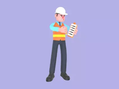 3D Cartoon Male Architect Character - Angry Inspection Pose 3D model