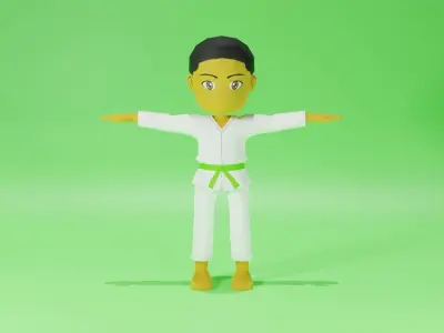 Low poly Karate Character sets ready for mobile game Low-poly 3D model