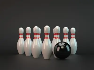 Bowling pins with ball in middle Low-poly 3D model