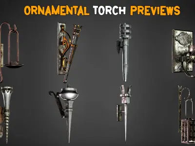 50 Ornamental Torches Models and Texture 3D model