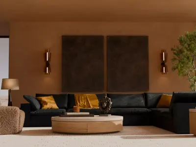 Modern Desert Living Room Scene High-End Interior 3D Model 3D model