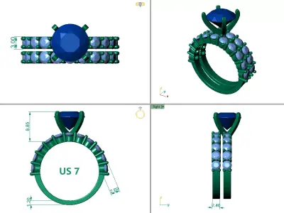 3ct Round Diamond Engagement Ring Wedding Band Set 3D print model