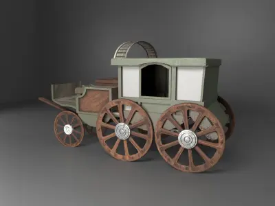 Wooden carriage Low-poly 3D model