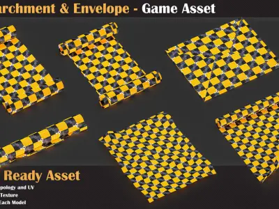 20 Parchment and Envelope - Game Asset   3D model