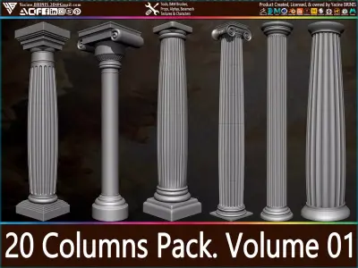20 Columns Pack Vol 01 Low-poly 3D model