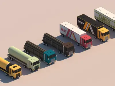 Cartoon Low Poly Truck Package Low-poly 3D model