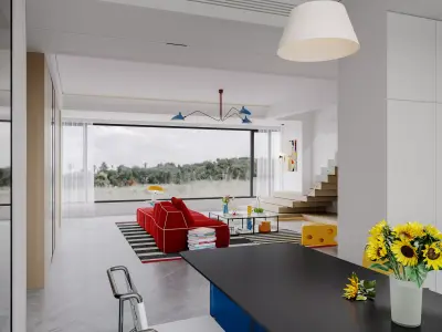 Modern Bauhaus living room and dining room interior 3D model