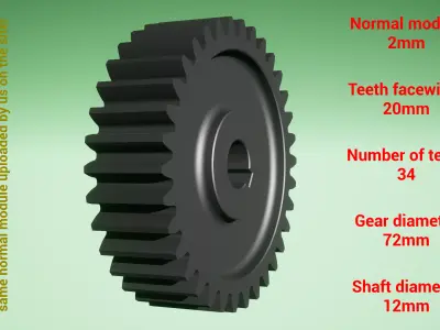 Cylindrical gear - paired - z34 m2 D72 d12 3D print model