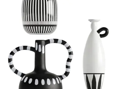 Celvin Black and White Stripe Abstract Resin Vase Collection 3D model