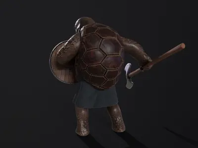 Turtle with axe and shield Low-poly 3D model