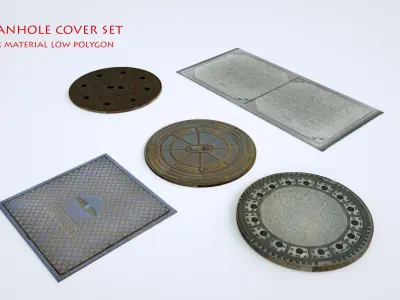 street manhole cover set 3d model Low-poly 3D model