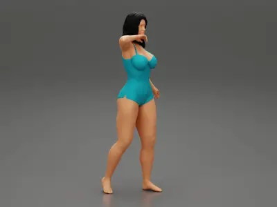 Beautiful young woman wearing a trendy one-piece swim suit 3D print model