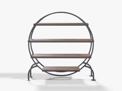 Round Books Shelve wood oak Low-poly 3D model