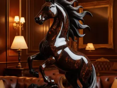 Glossy Black Horse Sculpture 3D Dynamic Animal Art Low-poly 3D model