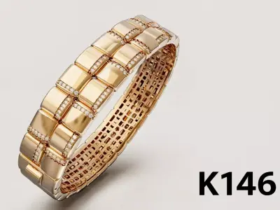 Luxury Interlinked Gold Bangle with Refined Accent Detailing 3D print model