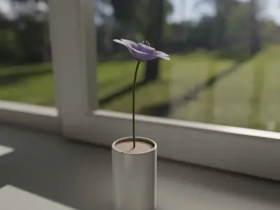 Flower in vase Polemonium caeruleum Low-poly 3D model