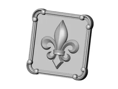 Square royal lily carved corner scrolls arc frame rosette relief 3D print model