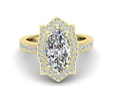 Engagement Diamond Halo ring marquise 3D print model