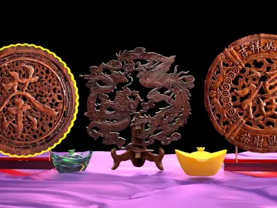 Chinese fu and dragon carving pattern  3D model