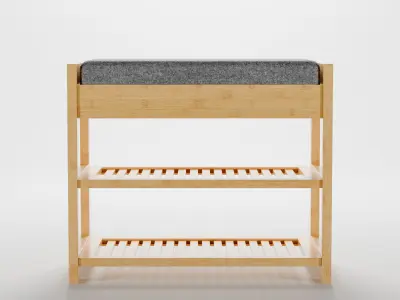 Bamboo padded hallway shoes rack seat bench Low-poly 3D model