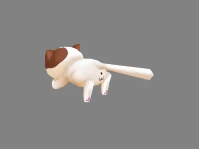 Cartoon white cat lying down Low-poly 3D model