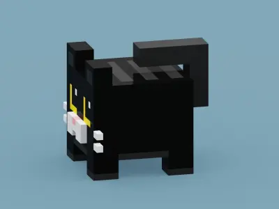 Voxel Black Cat Low-poly 3D model