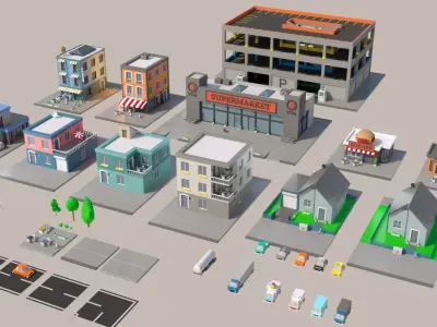 Low poly City Set house Low-poly 3D model