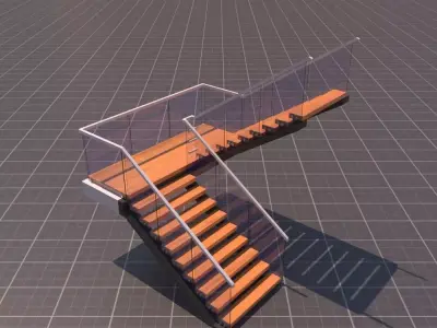 Modern U Staris 3D Model Low-poly 3D model