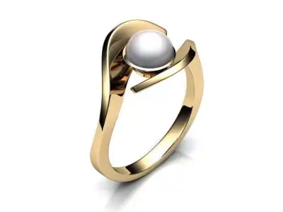 Jewelry Set gold ring with pearl 3D model