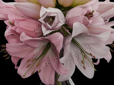 Flower Bouquet in Glass Vase 3D model